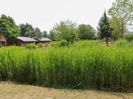 A view of cabins surrounded by grass and trees at Sunnyside Lodge in Thorpe-On-The-Hill