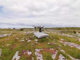 A stone table in a grassy area with flowers at Ash House in Ballyvaughan