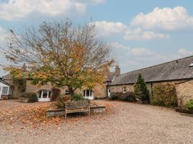 An outdoor view of a courtyard with a tree and bench at Honeymug in Branton near Powburn