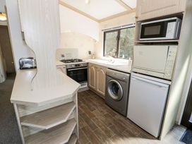 A kitchen with a washing machine and appliances at Springtime Lodge near Rhyd-y-Foel Abergele