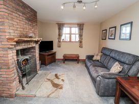 A living room with a fireplace and sofa at Beck View in Whitby
