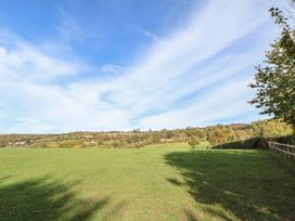 A green field with hills and trees at Clwyd Special Riding Centre in 