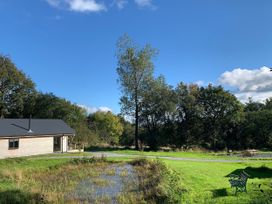 A house with a pond and trees in a garden at Cadno Aber near Llanybydder