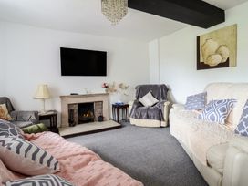 A living room with a fireplace and television at Plas Yn Bonwm in Corwen