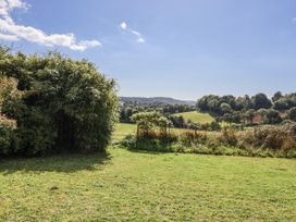 A view of grass and bamboo with hills in the background at Tapps Lodge, Brixton near Yealmpton, South Devon