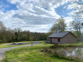 A house with a picnic table and trees at Dwrgi Aber near Llanybydder