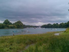 A river with boats and geese at Penally Mews in St Dogmaels