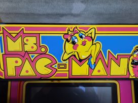 Ms. Pac-Man arcade game logo with colorful graphics at Woodlawn Retreat Portanure near Lough Gowna