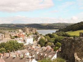A view of a castle with river and houses near Conwy