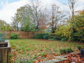 A garden with fallen leaves and trees at Cabin