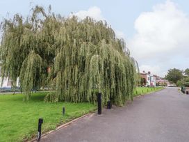 A willow tree near a sidewalk with street lamps and houses at Milford in Wetheral