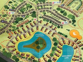 A map showing cabins, glamping pods, and lakes at Lakewood Retreat in Woodhall Spa