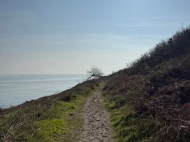 A path along the sea with grass and bushes at Hafan y Mor Haven - Holiday Accommodation 22224 Pwllheli