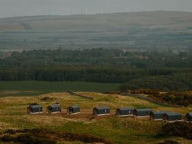 An outdoor view of cabins and trees at The Weir in North Berwick