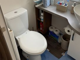 A bathroom with a toilet and sink at 5 Rush Grove Caravan in Leven