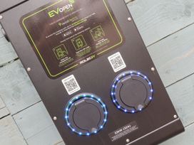 An EV charging point with two connectors and operating instructions at Teylu in Camborne
