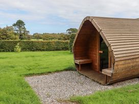 A wooden cabin with a gravel path in a grassy area at Robins Rest at The Lodge Ahanaglogh near Kilmacthomas, County Waterford