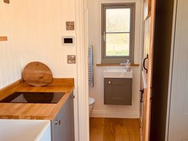 A kitchen with an induction hob and wash basin at Y Nyth 