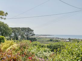 A view of the sea and landscape with plants and trees at Bwthyn Nain Harlech