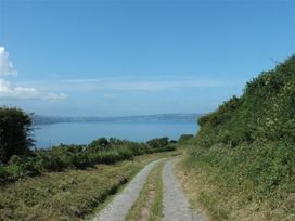 A path leading to water with hills in the background at Dinas Island Cottage Dinas Cross