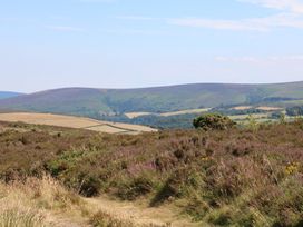 A landscape view with hills and heather in the foreground at The Old Workshop