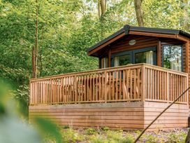 A cabin with a wooden deck and outdoor seating at Alford Spa (Pet) Louth