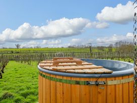 A hot tub with a wooden cover in a vineyard near Halesworth
