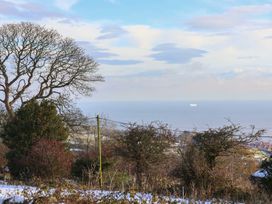 A view of a tree with the ocean and a ship at Cheyne Cottage in Fylingthorpe