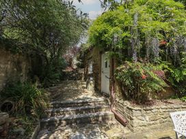 A garden with steps leading to a door and plants at Crantock