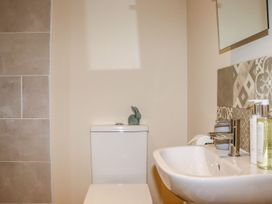 A bathroom with a toilet and sink at Lannlyvri Lodge in Lanlivery near Lostwithiel