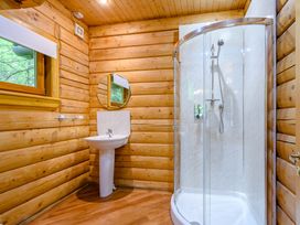 A bathroom with a shower and sink at Eagle Spa Plus (Pet) in Dundee