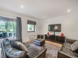 A living room with a sofa and television at Cornwall Lodge Spa in Praze-An-Beeble
