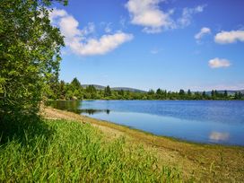 A lake surrounded by trees and grass at West Lodge in Kirriemuir