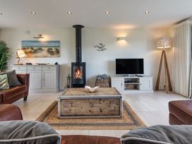 A living room with a fireplace and television at Moleyns in Marhamchurch