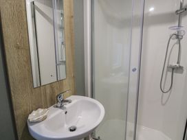 A sink with a mirror and shower in a bathroom at Willerby Ellerrton (delyn)