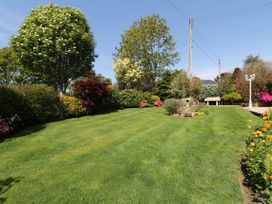 A garden with grassy area and various plants at Llwyn Derw in Talybont