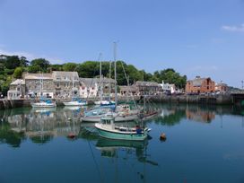 A view of boats in a harbor with buildings at Mount Pleasant in Padstow