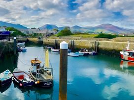 A marina with boats and mountains in the background at 87 Ballyveaghmore Road, Newry