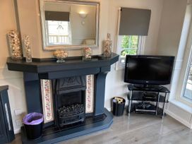 A living room with a fireplace and television at Caravan 38 Newport