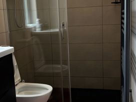 A bathroom with a shower and toilet at Cherry Chirp Cottage Enniskillen