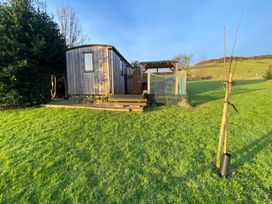 A wooden hut with a fenced area and pathway at Shepherds hut Dumfries