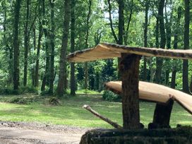 A wooden structure in a forest at The Tree House in the Woods Longhope