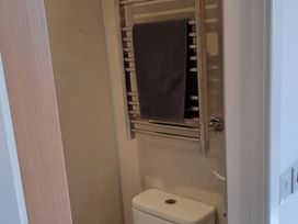 A bathroom with a toilet and a towel warmer at The Posh Bothy 2 in Roy Bridge