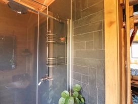 A shower area with a showerhead and a plant at Dunfell Shepherd's Hut in Appleby-In-Westmorland