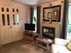 A living room with a television and fireplace at Plot 293 Caravan