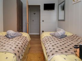A bedroom with two beds and a television at Holly Lodge in Lloc near Caerwys