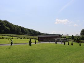 A house with a driveway and lawn at Holly Lodge in Lloc near Caerwys