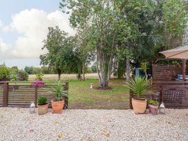 A garden with trees and planters at Three Ways in South Lopham near Garboldisham