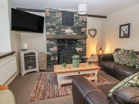 A living room with a fireplace and television at Birkbank Farm in Cockermouth