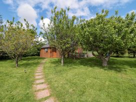 A garden with trees and a shed at Orchard Cottage in Ledbury
